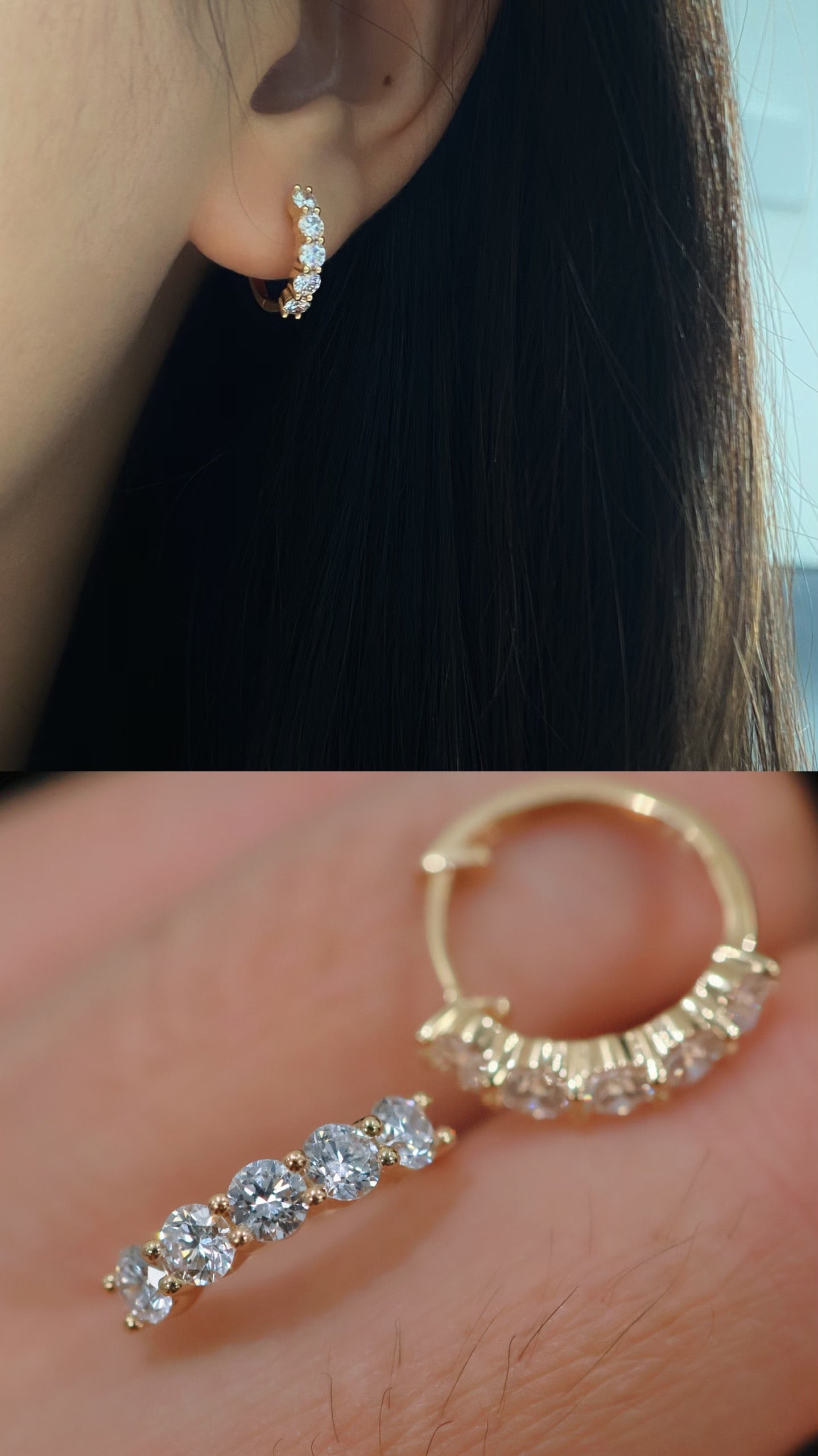 18K 1卡培育鑽排鑽耳環扣