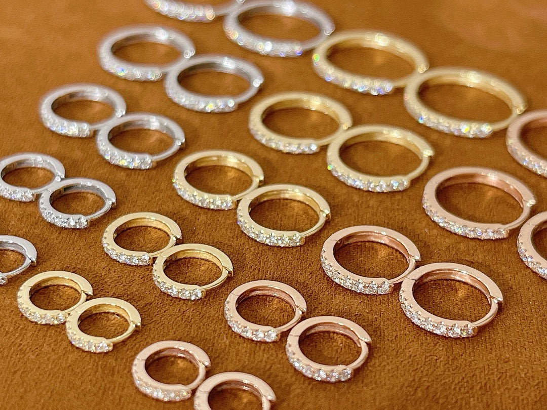 18K 天然鑽石Hoop Earrings