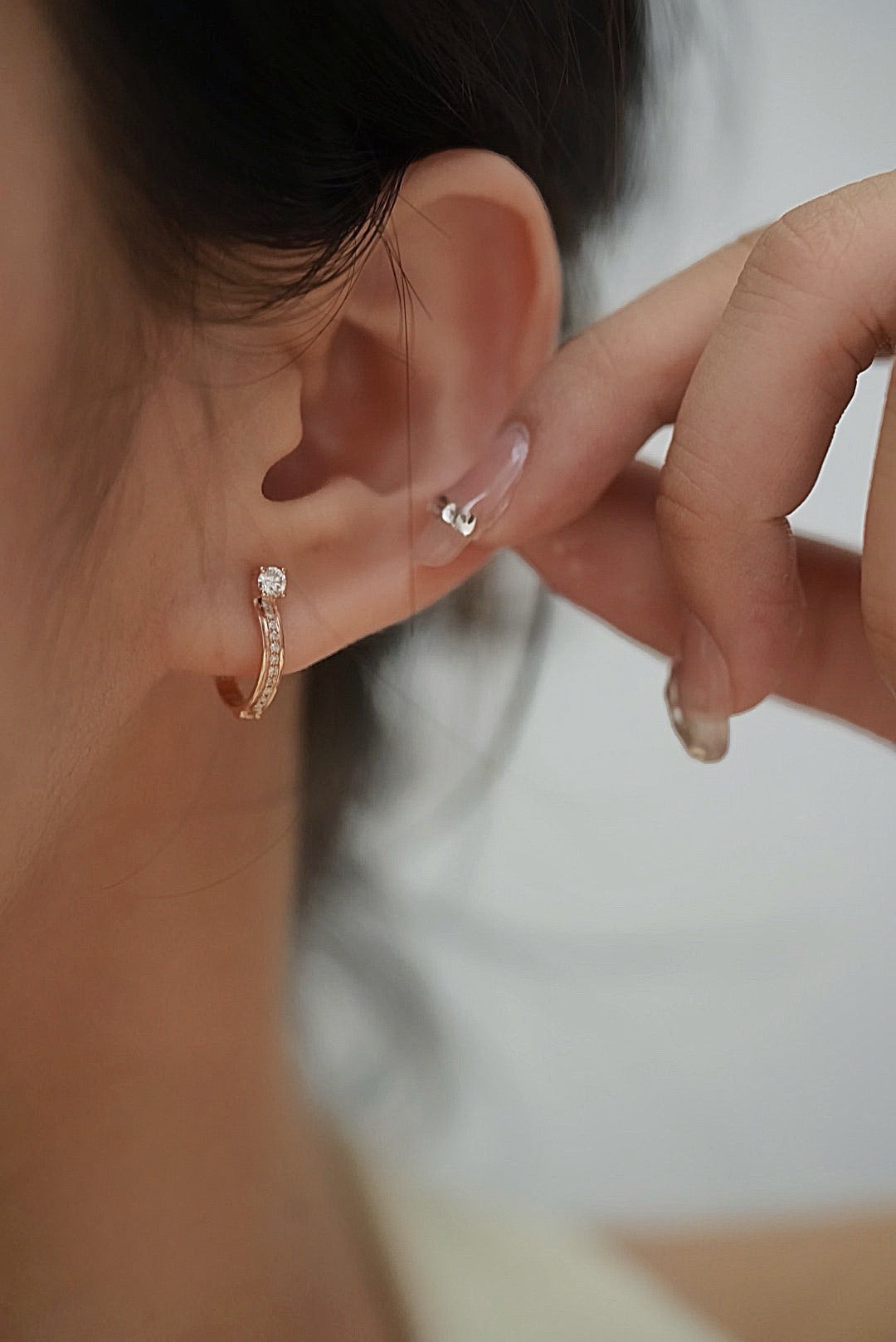 18K玫瑰金鑽石耳環Hoop Earrings